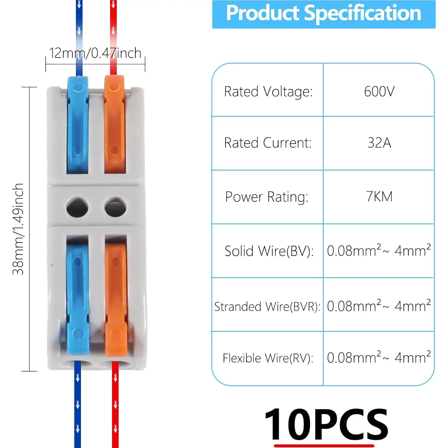 Conectores de cable de palanca de 10 piezas, conectores de cable rápidos 2 en 2 salidas, conectores de cable de tuercas de palanca eléctrica Terminal conductor push-in - imagen 3