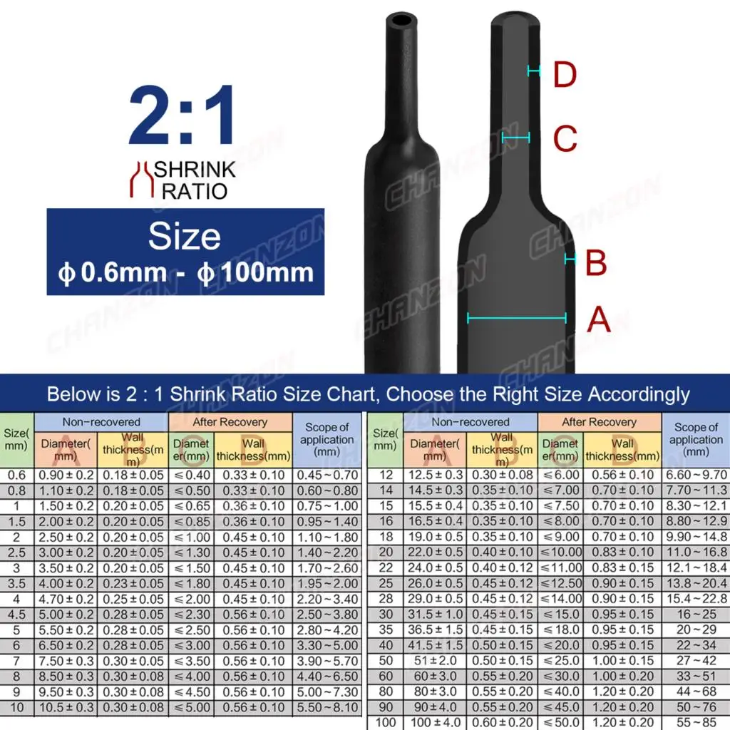 25 M/rollo 2:1 8 colores Φ0,6mm - 100mm Tubo termorretráctil envoltura termorretráctil de poliolefina cinta de alambre termorretráctil manguera de cableado - imagen 2