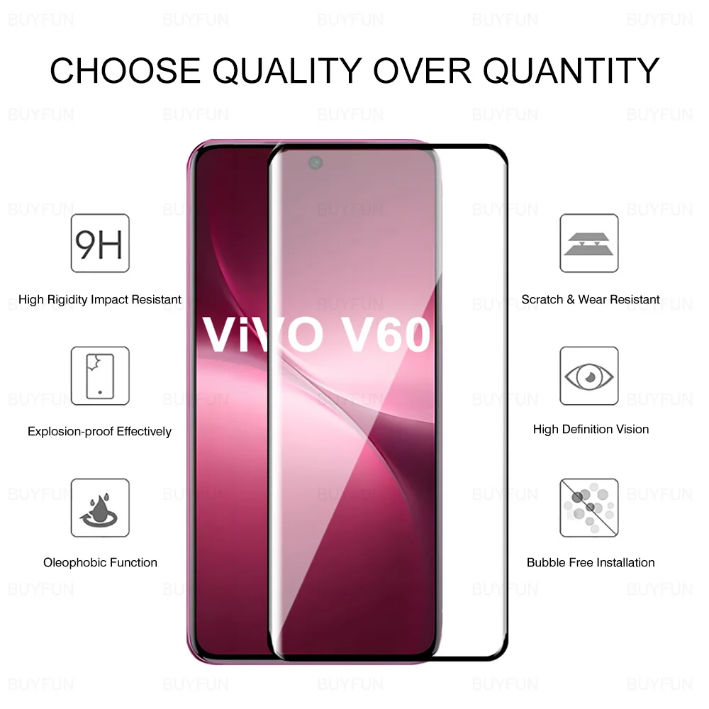 Para vivo V60 5G Protector de pantalla de vidrio curvo 2 uds para vivoV60 vivo V 60 50 40 30 Pro V30e V50e vidrio templado de borde negro de seguridad - imagen 2