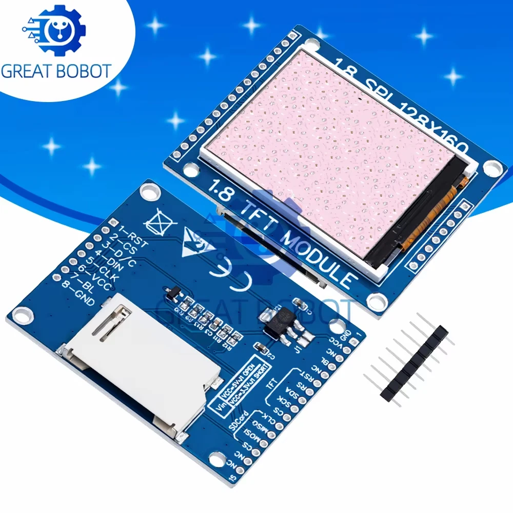 Adaptador PCB de pantalla de módulo LCD TFT SPI serie de 1,8 pulgadas, matriz de puntos 128x160, interfaz IO de 3,3 V/5V, Compatible con LCD1602 para Arduino