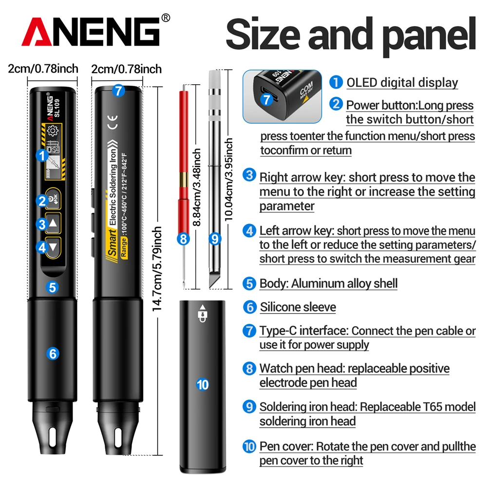 Soldadores eléctricos ANENG SL109 de 75W, kit ajustable, estación de Reparación de soldadura por temperatura, herramientas de reparación de punta de lápiz de calor - imagen 5