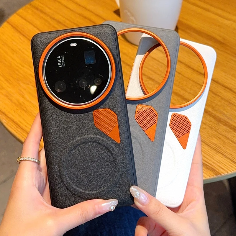 Funda para Xiaomi 15 14 Ultra 15S Pro, cubierta magnética similar a la piel de cuero PU, cubierta de disipación de calor para Xiaomi 15 Ultra Mi15