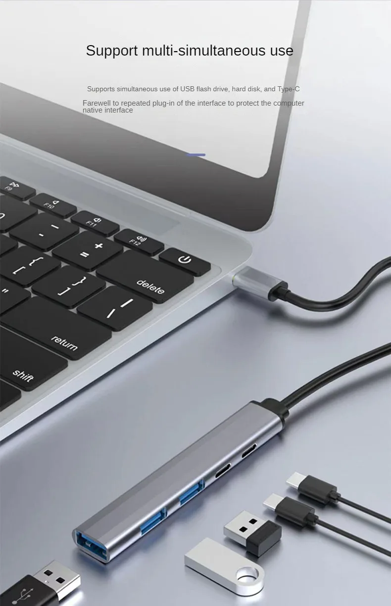 Adaptador USB tipo C Hub de 4/5 puertos, estación de acoplamiento divisor multipuerto USB3.1, aluminio ultradelgado de alta velocidad para ordenador, portátil y PC - imagen 3