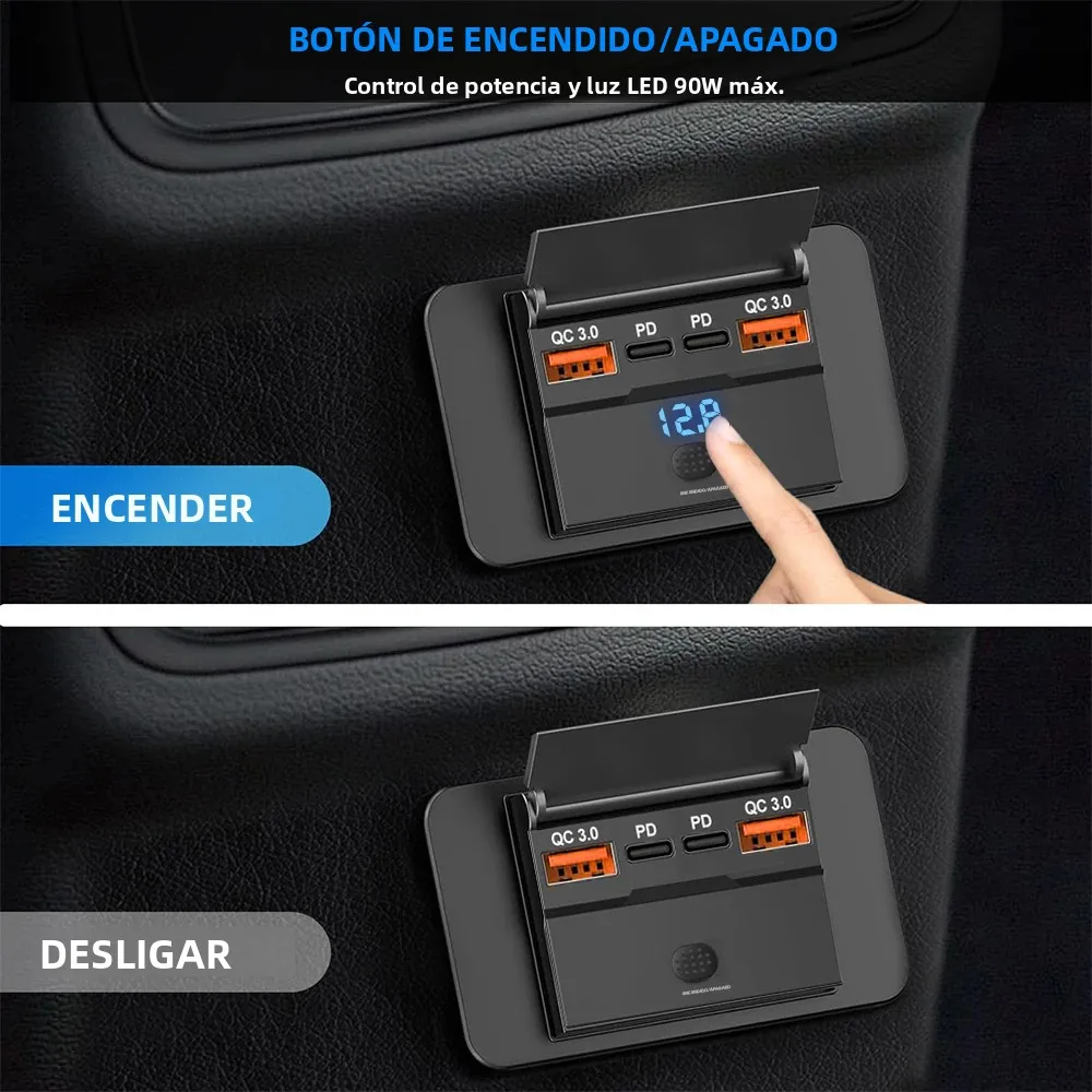 Enchufe USB RV de 2 a 4 puertos, 12V, 108W, USB Dual C 36W y puerto Dual QC 3,0 de 18W, accesorios para cargador de coche, autobús, RV y camión - imagen 3