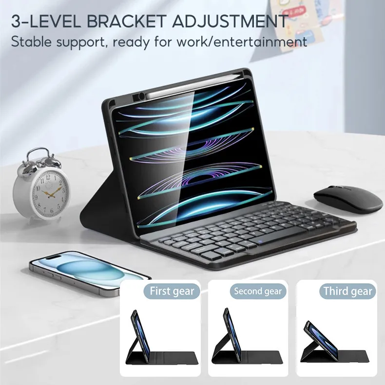 TBTIC para Infinix XPAD funda con teclado ratón conjunto inalámbrico Bluetooth soporte para bolígrafo ranura a prueba de golpes niños - imagen 3