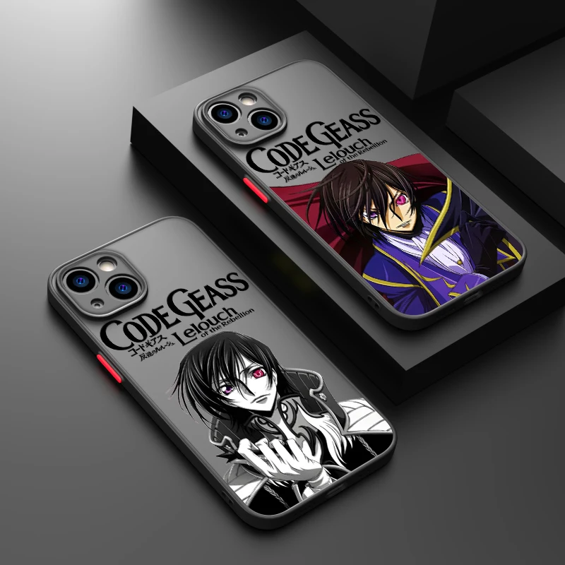 Funda translúcida mate para teléfono móvil Apple, carcasa de Anime con código GEASS, para iPhone 15, 14, 13, 12, 11, XS, Mini Pro Max, 8, XR, X