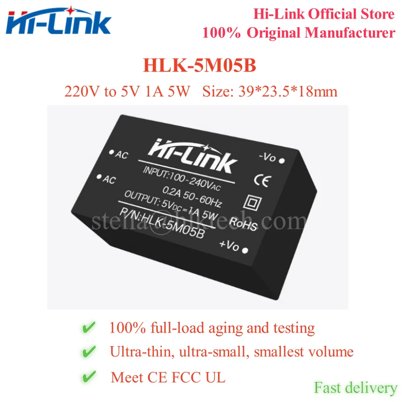 Piezas de corriente alterna, módulo de potencia de 5W, 220V a 5V, 1A, HLK-5M05B, HLK-5M12, HLK-5M05, de alto enlace, 3,3 V/5V/9V/12V/15V/24V, CE, 2 HLK-5M24 FCC UL - imagen 2