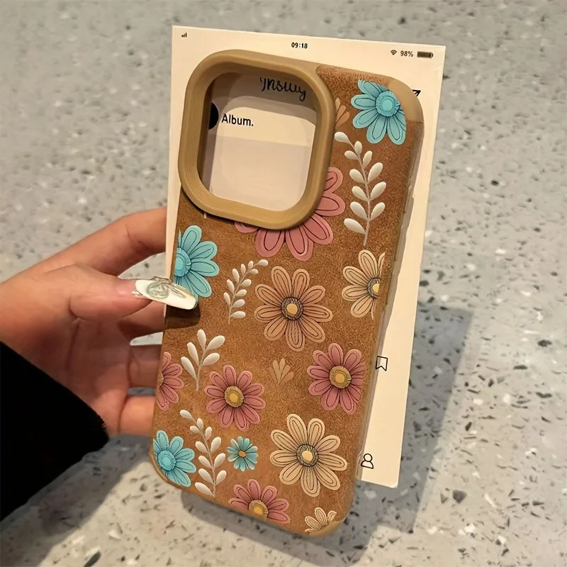 Funda de teléfono de cuero regenerado con flor de girasol para iPhone 17 16 15 14 13 12 11 Pro Max XS XR X 16 Plus 17 cubierta trasera mate de aire - imagen 5