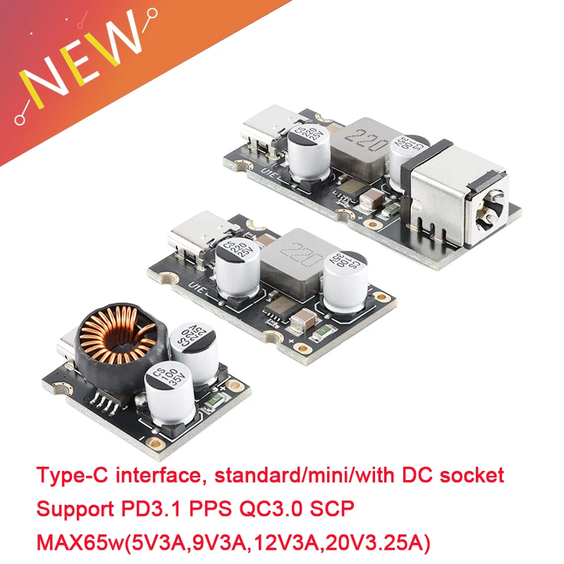 Módulo de carga rápida PD65W, interfaz USB tipo C, compatible con PD3.1 QC3.0 SCP PPS, cargador rápido 5V 9V 12V 20V