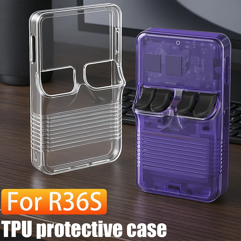 Funda transparente + vidrio para consola de juegos R36S, Kit Protector de pantalla de vidrio templado, funda transparente de silicona suave antiarañazos - imagen 2