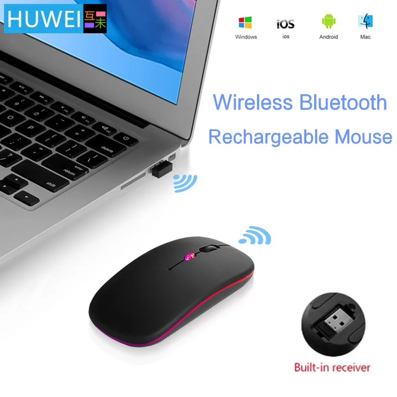 HUWEI ratón Bluetooth recargable para Macbook Air Pro Retina 11 12 13 14 15 15,6 Xiaomi Hp Lenovo portátil ratón inalámbrico para juegos