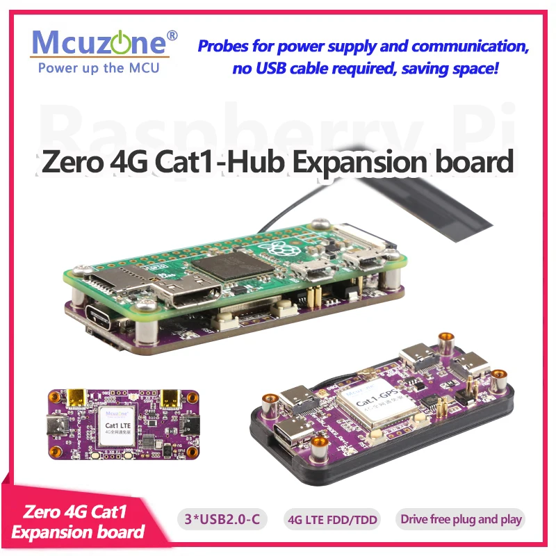 RPi0_CAT1-HUB, placa de expansión Raspberry Pi Zero 4G Cat1-Hub, sondas para fuente de alimentación y comunicación, no requiere cable USB