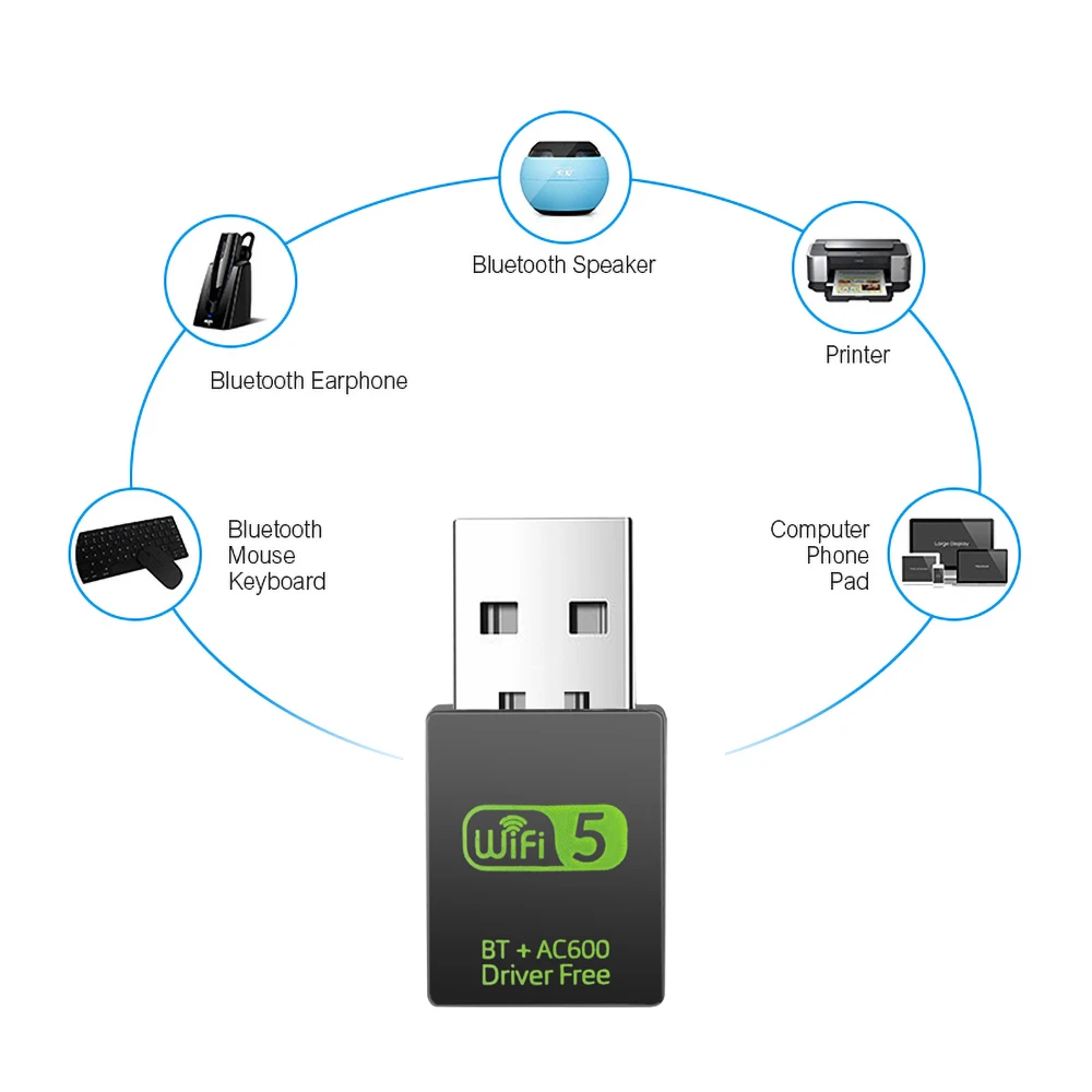 Adaptador USB de 600Mbps, tarjeta de red inalámbrica, Bluetooth 4,2, WiFi 5, Dongle USB 2,4G/5G, receptor WiFi de doble banda para PC, portátil y Windows - imagen 5