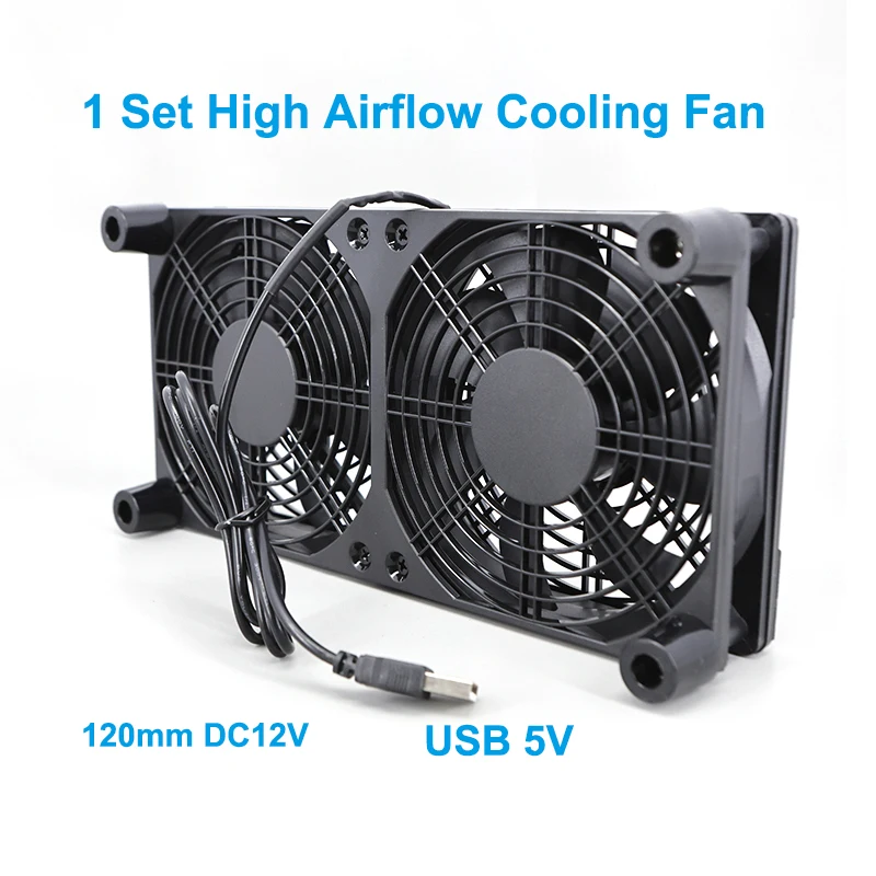 1 Juego de ventilador de refrigeración de alto flujo de aire para enrutador, receptor de módem, 120mm, DC12V, ventiladores de enrutador de PC alimentados por USB con Cable de interruptor q1
