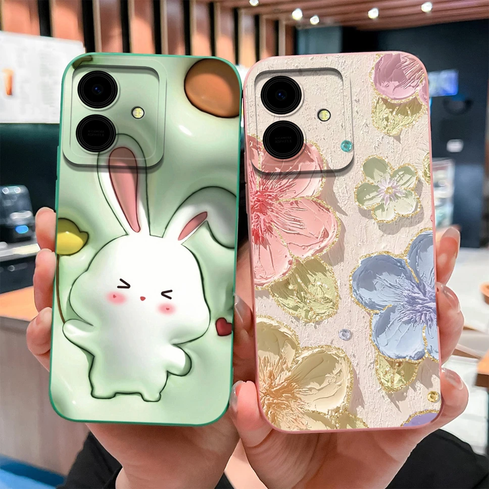 Funda de teléfono para Honor Play 10 10A 10T, bonita funda protectora de silicona líquida suave con flores de conejo para Honor Play10, carcasa a prueba de golpes