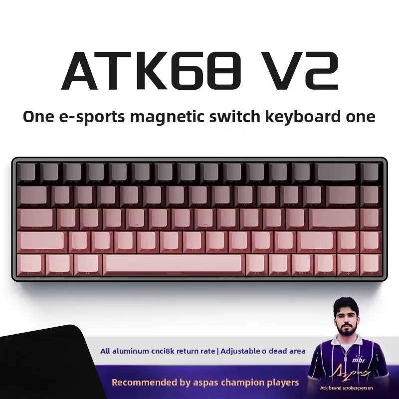 Teclado de eje magnético ATK 68V2, totalmente de aluminio, baja latencia, deportes electrónicos, 8KHz, RGB, diseño ergonómico, estructura de junta, RT0.02, teclas PBT