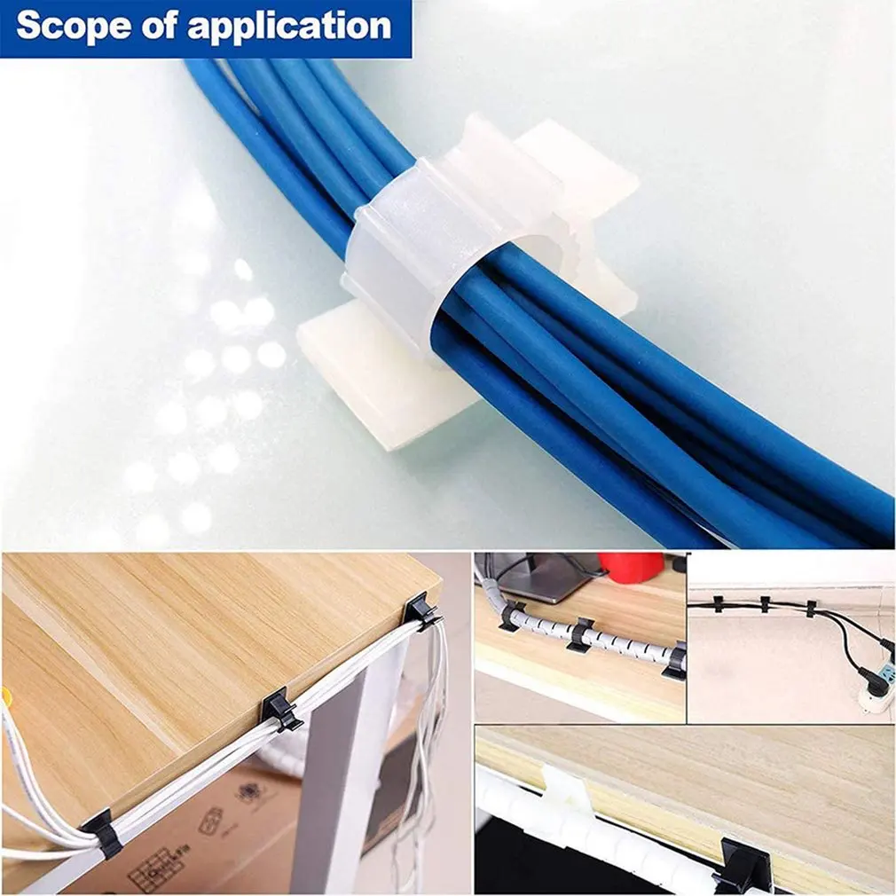 Organizador de Cables ajustable, Clips de Cable autoadhesivo, soporte de Cable de gestión de mesa para coche, PC, TV, abrazadera para La devanadora de Cable de carga - imagen 5