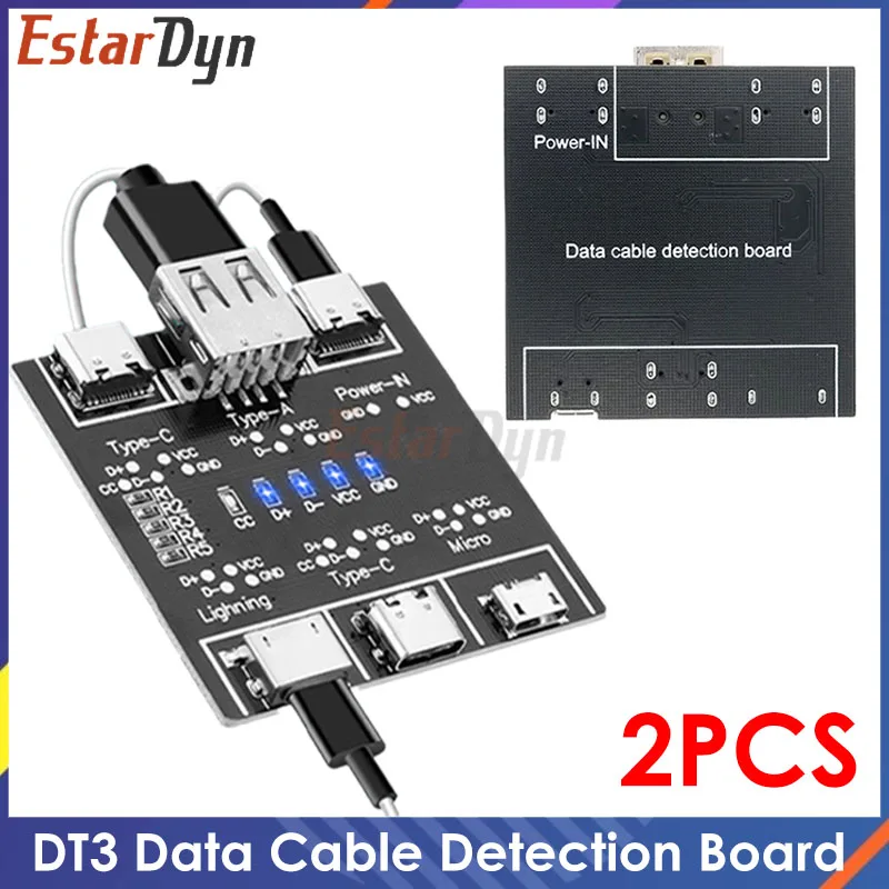 2PCS DT3 Data Cable Detection Board Type-C Micro USB C Cable Tester Short Circuit On Off Switching Diagnose Tool for iOS Android