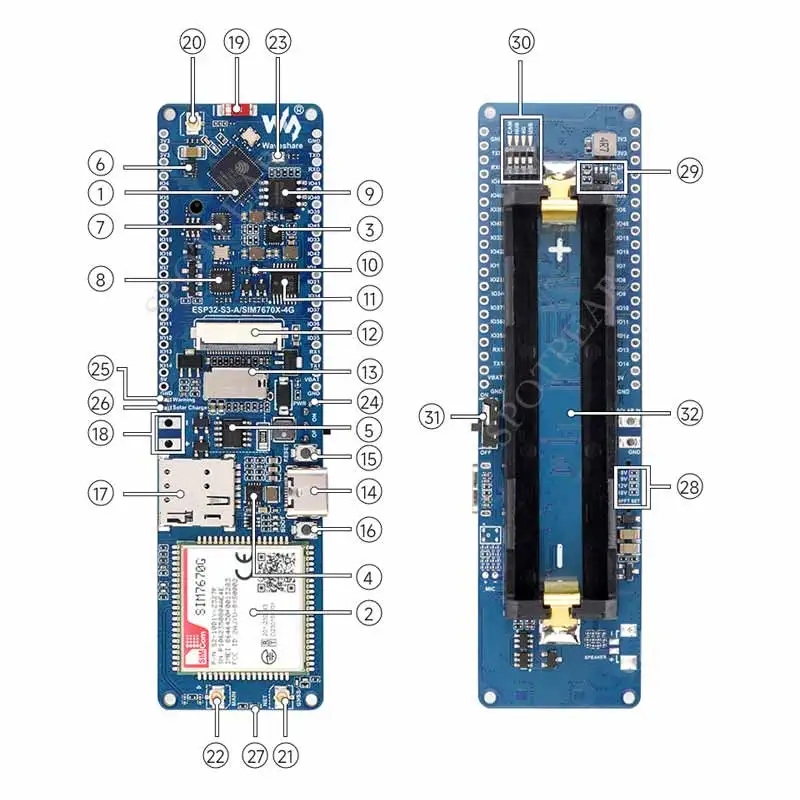 Placa de desarrollo ESP32-S3 SIM7670G 4G con cámara LTE Cat-1 / 4G / GNSS / GPS banda Global portátil WiFi Bluetooth - imagen 5