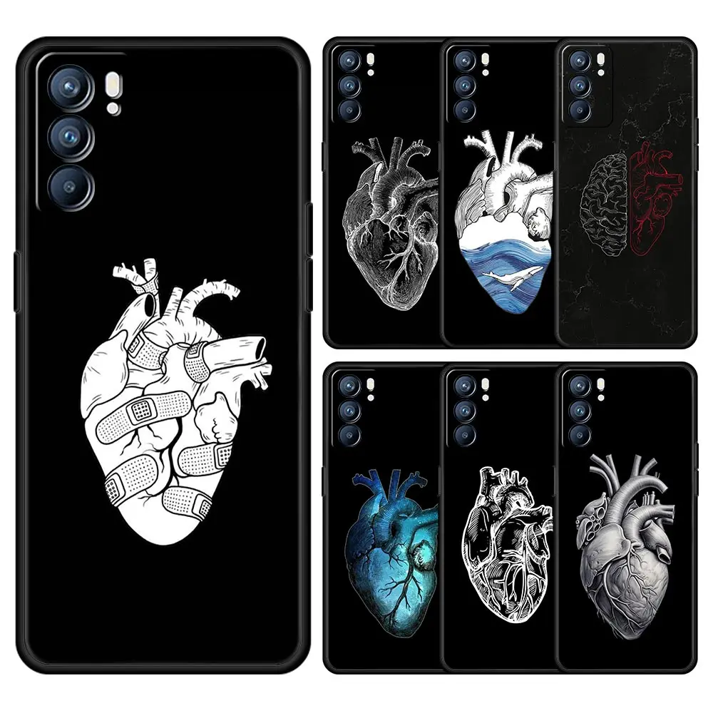 Funda cardiovascular con forma de corazón para Oppo A54 A53 A52 A9 A15 A16 A76 A74 A57 A31 Find X6 Pro X5 Reno8 Reno7 Reno6 Pro 5G