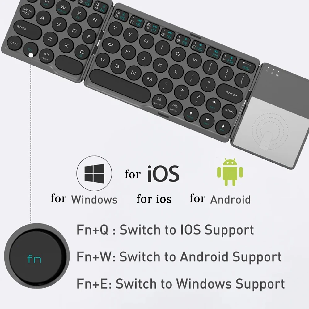 Mini teclado plegable inalámbrico Bluetooth con panel táctil teclado plegable Universal portátil para Windows IOS Tablet iPad - imagen 5