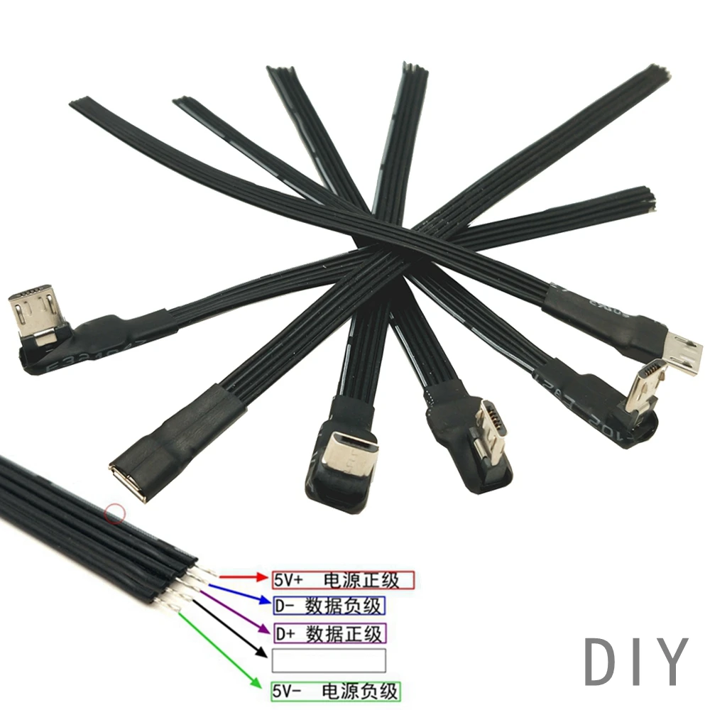 Cable codo DIY Micro USB 2,0 enchufe macho conector hembra 4 pines Cable de extensión de 5 pines transmisión de datos de carga de energía - imagen 2