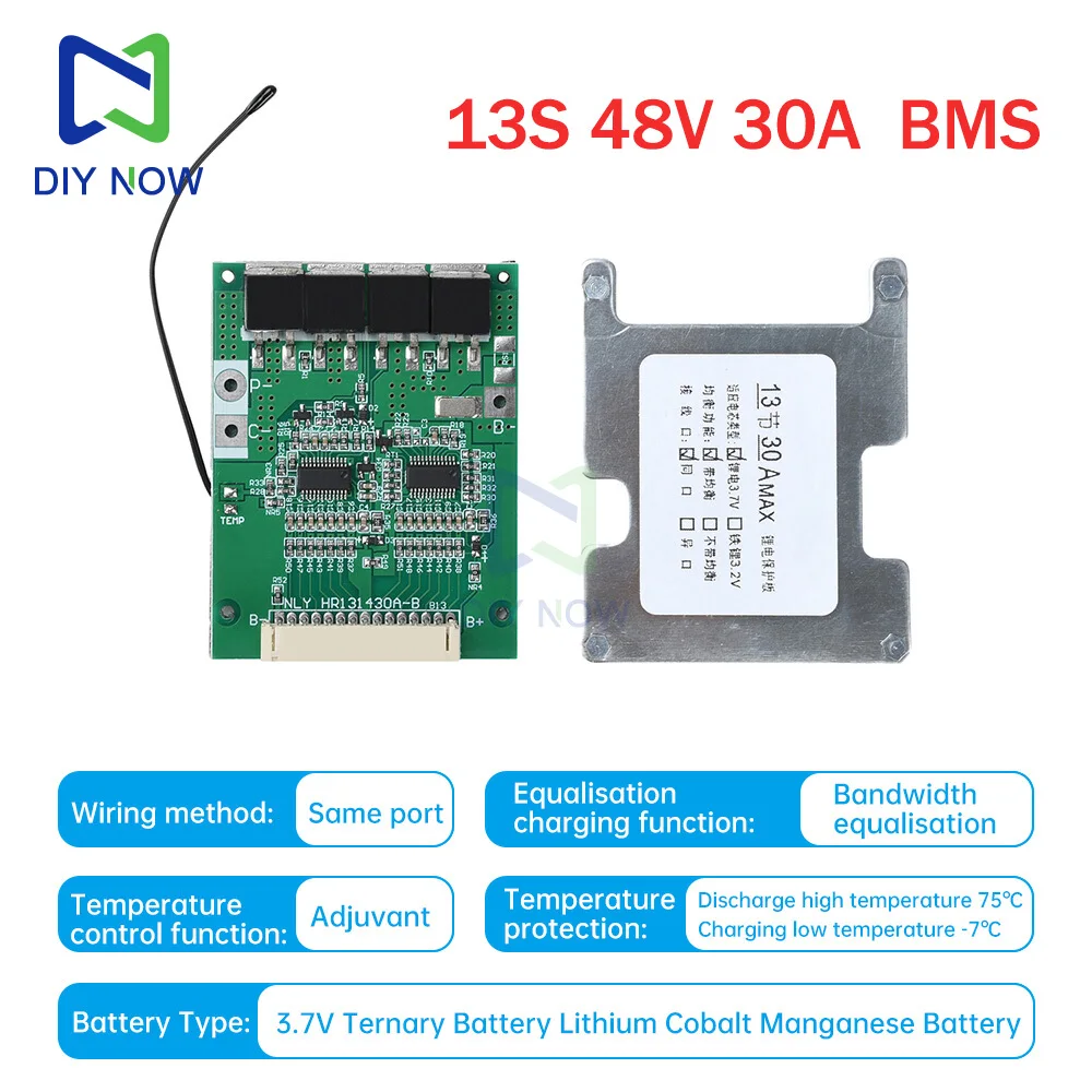 Placa de protección de batería de litio 13S 48V 30A BMS 18650 con batería ternaria de equilibrio para inversor de bicicleta eléctrica - imagen 2