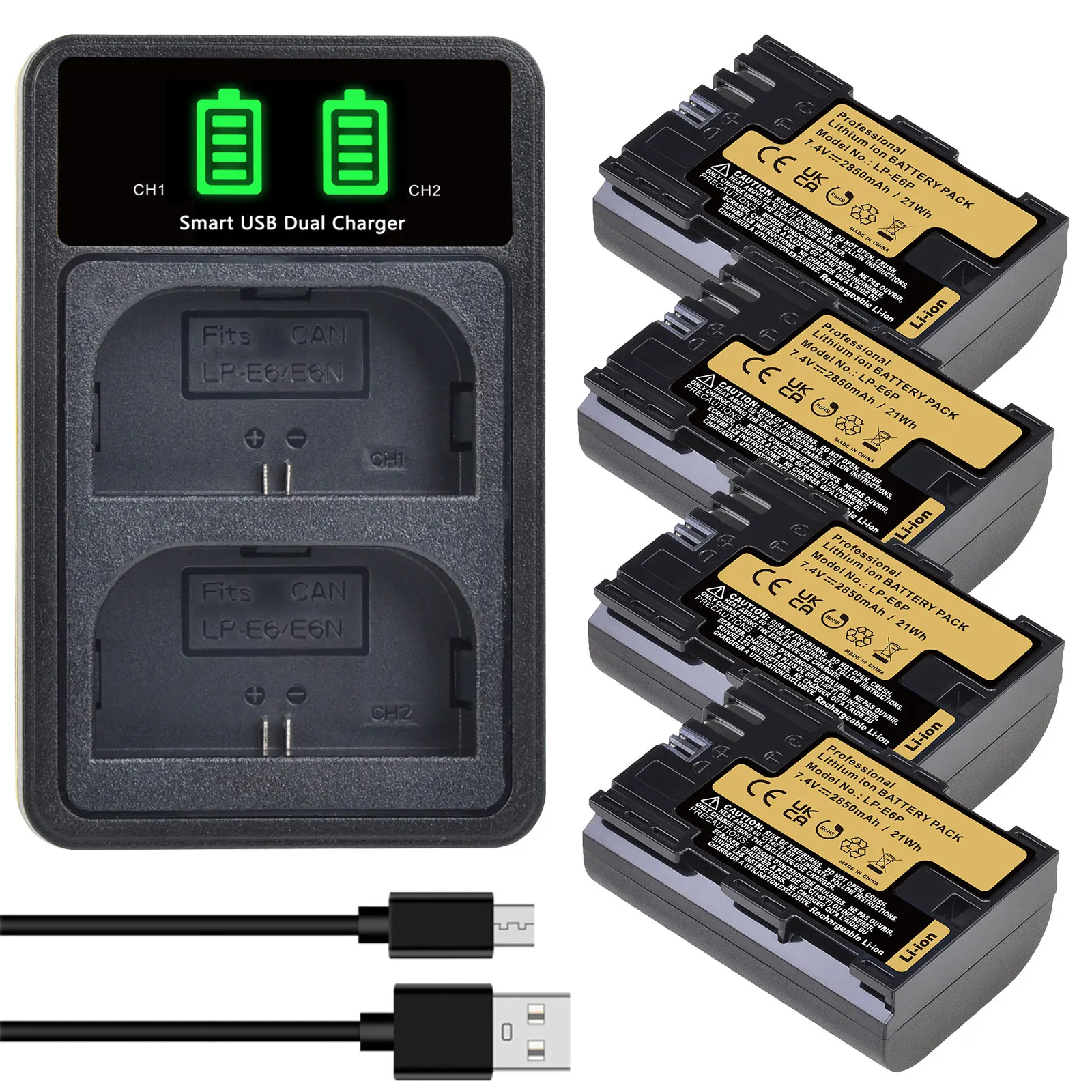 Batería de iones de litio LP-E6P LP-E6NH LP-E6N de 2850mAh para Canon EOS R5 Mark II EOS R5 EOS R6 EOS R7 EOS R 5D II III IV 6D 6D II 7D