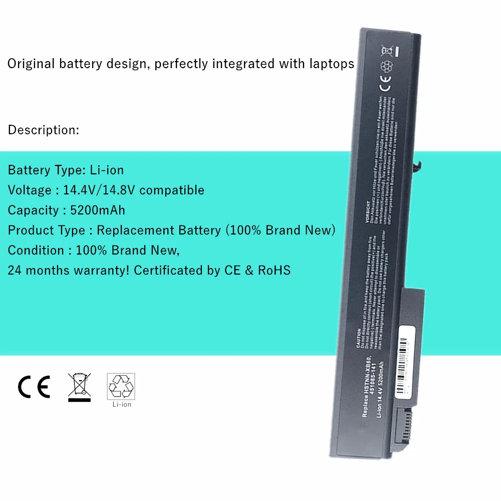 Batería de ordenador portátil de 8 celdas para HP EliteBook 8530p 8530w 8540p 8540w 8730p 8730w 8740w HSTNN-LB60 OB60 XB60 KU533AA para ProBook 6545b - imagen 4