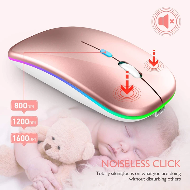 Ratón inalámbrico Bluetooth de 2,4G, ratón recargable de modo Dual, ratón ergonómico retroiluminado RGB, clic silencioso para PC, portátil y tableta - imagen 4