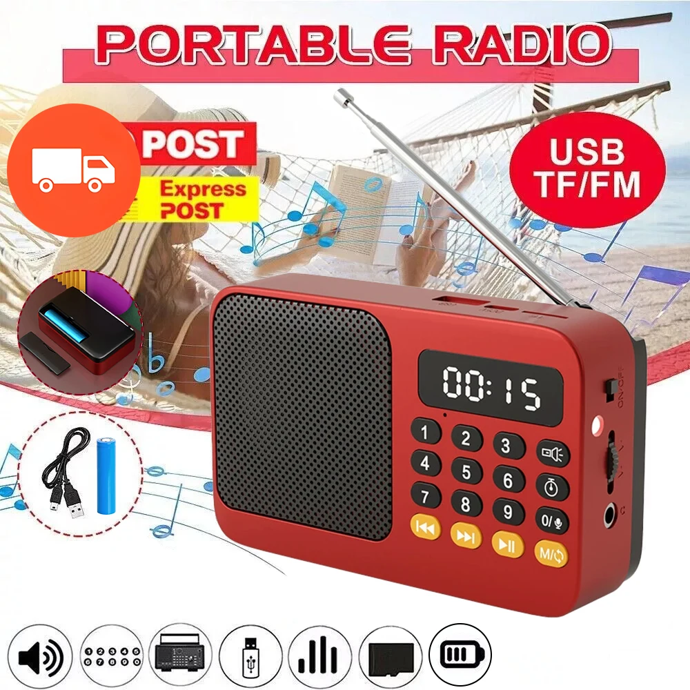 Radio portátil Bluetooth 5,0, Radio recargable con linterna, altavoz inalámbrico Bluetooth, compatible con dispositivo de grabación de expansión TF