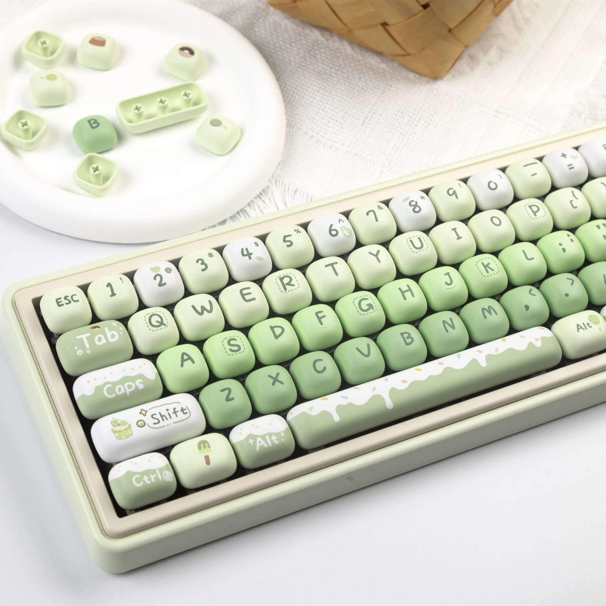 MOG Keycaps Pbt Big Set tinte-Sub cereza perfil postre verde para teclado mecánico Hi75 personalizado lindo Keycaps regalo para niña
