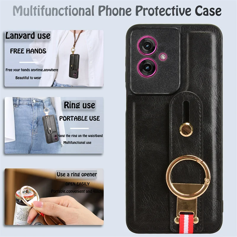 Funda de cuero con soporte de pulsera de lujo para Motorola Moto G35 G55 G45 G85 5G con abridor de anillo Coque Fundas Capa - imagen 3