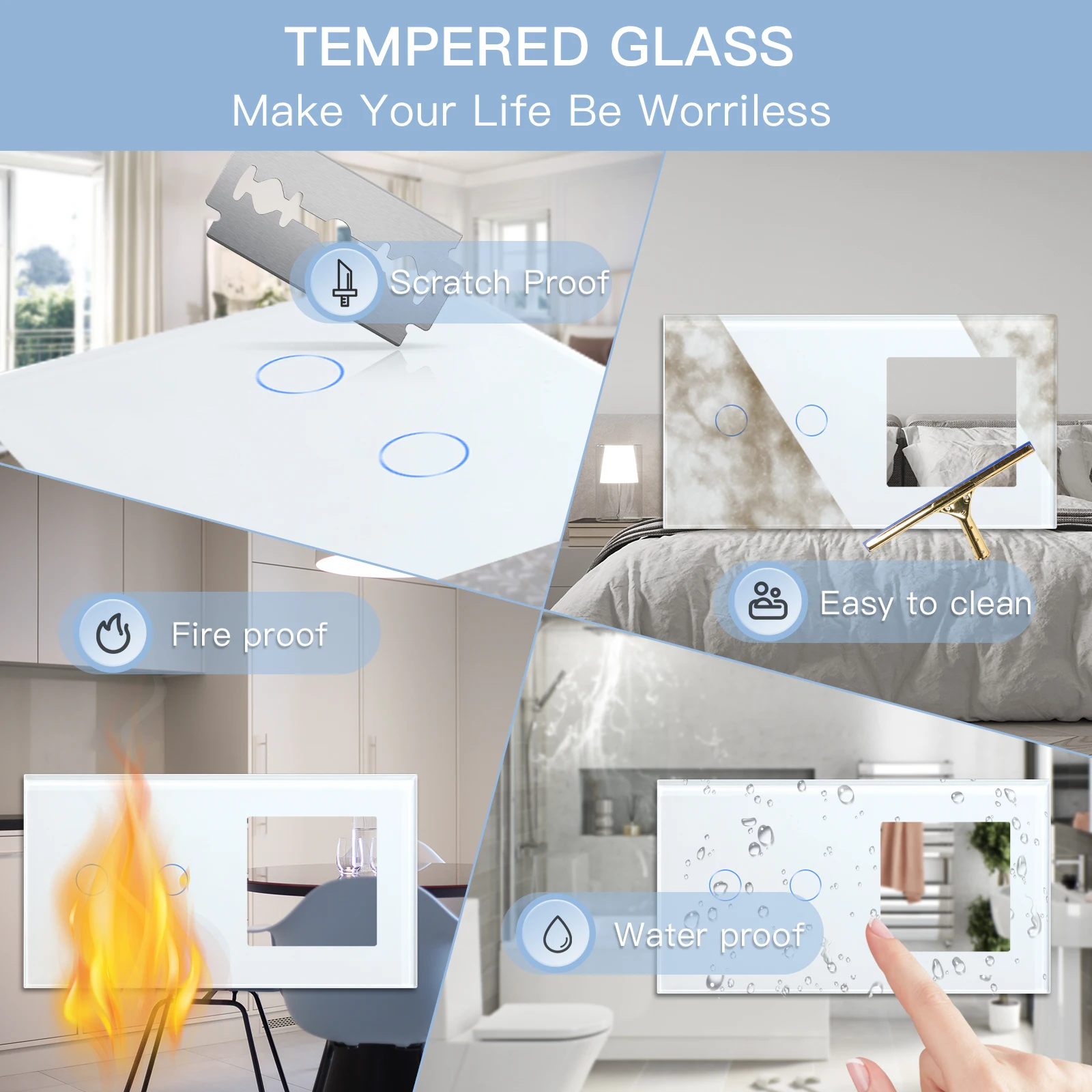 BSEED 1/2/3 interruptores de luz táctiles 1/2/3 piezas de función de vía enchufe de pared de la UE enchufe USB tipo c Panel de vidrio pieza de bricolaje combinación libre - imagen 5