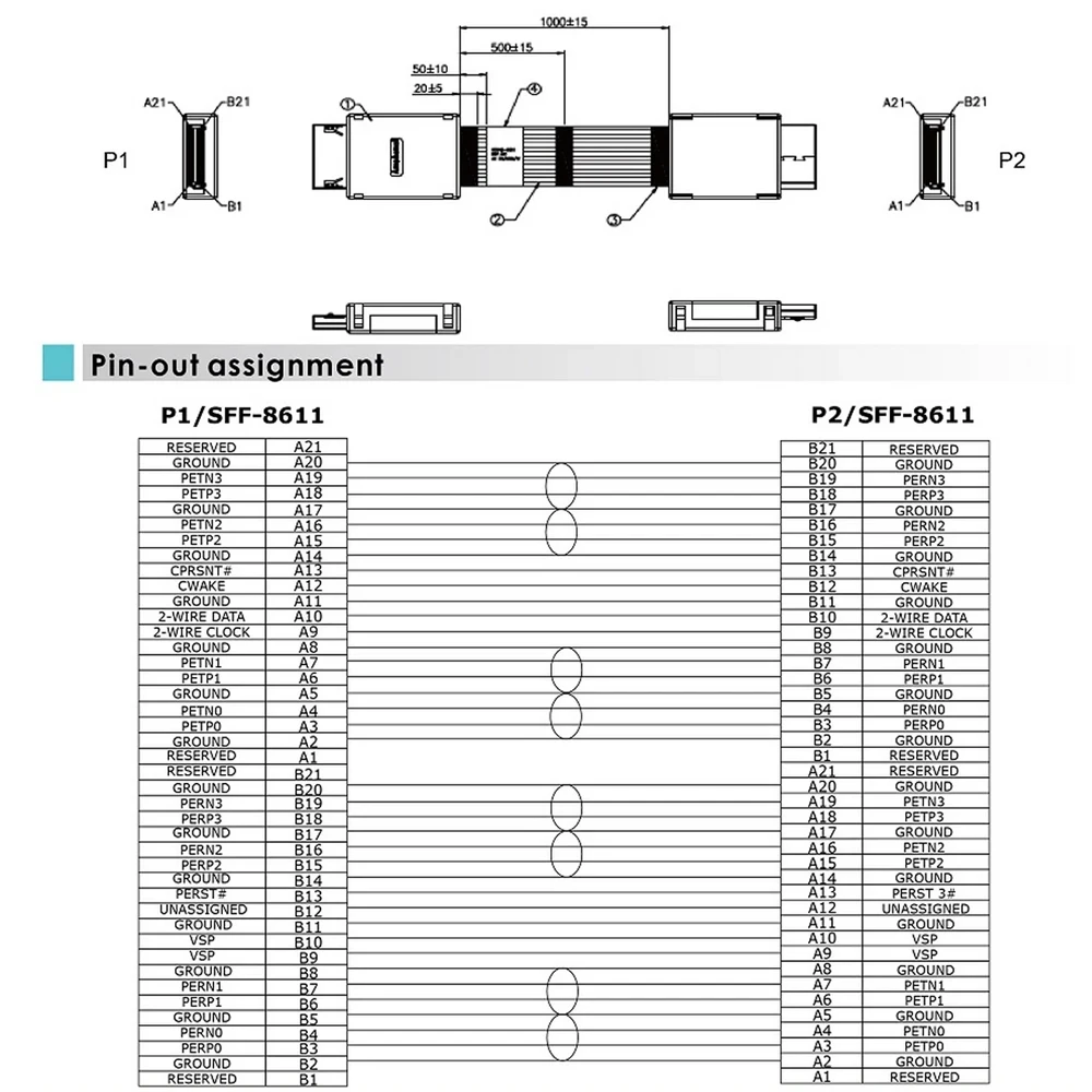 PCIe Oculink SFF-8611 4I a SFF-8611 4I Mini SAS HD Cable 50-200cm de longitud Cable de transferencia de datos de alta velocidad para servidores/almacenamiento - imagen 2