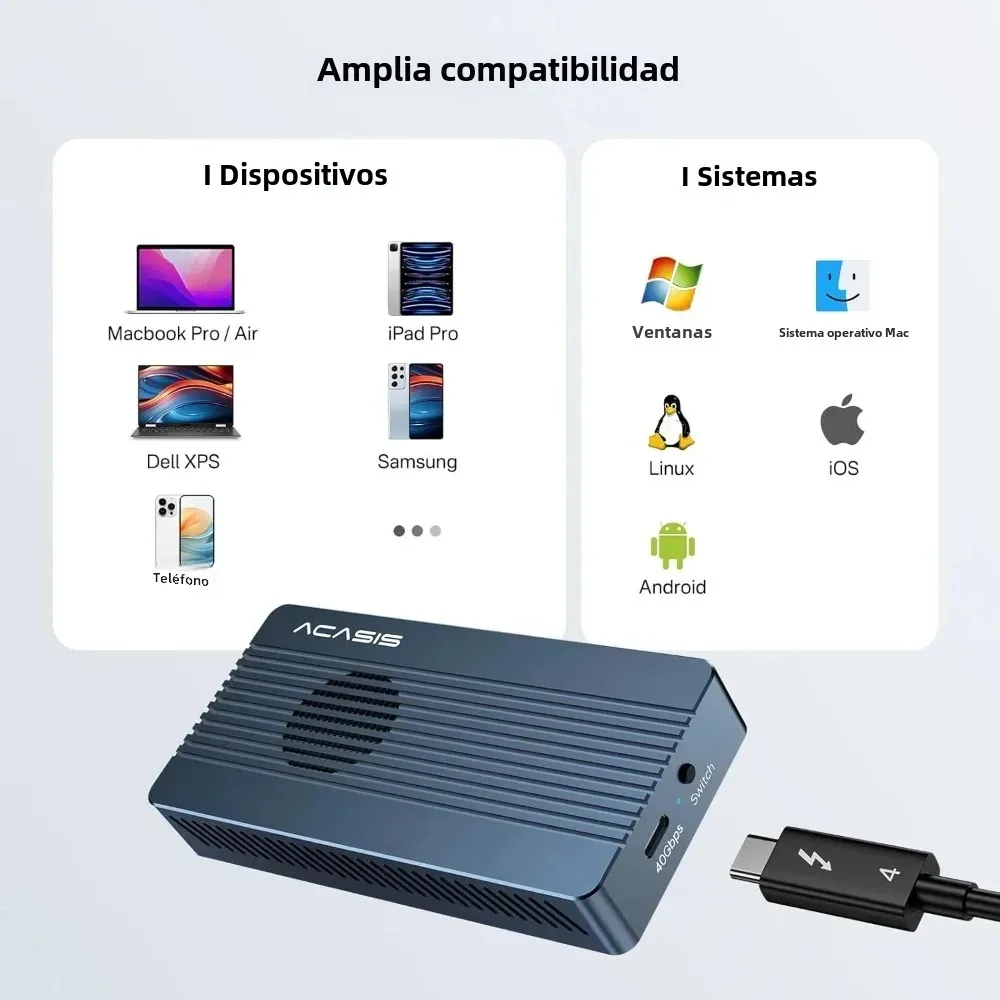 Acasis 40Gbps USB 4.0 Thunderbolt SSD Caja de unidad externa USB-C Compatible con USB 3.2/3.1/3.0 para MacBook iPad iPhon - imagen 5