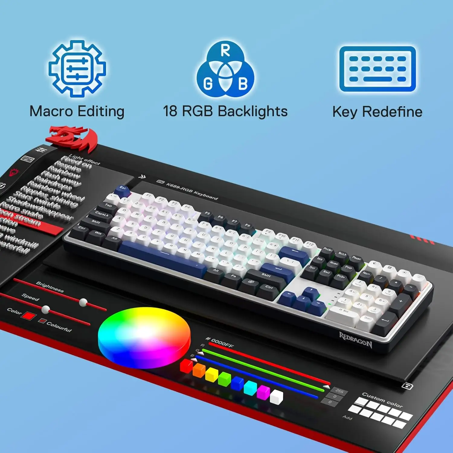 Redragon K689 Teclado para juegos RGB con junta cable, teclado mecánico de 108 teclas con teclas extra 4, enchufe intercambiable en caliente mejorado - imagen 4