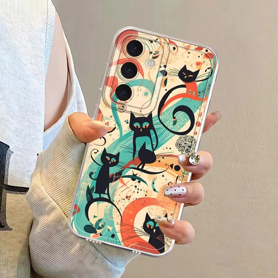 Funda de teléfono con bonito gato de dibujos animados para Samsung Galaxy A25 A13 A35 A22 A16 A73 A15 A71 A72 A12 A35 cubierta transparente - imagen 4