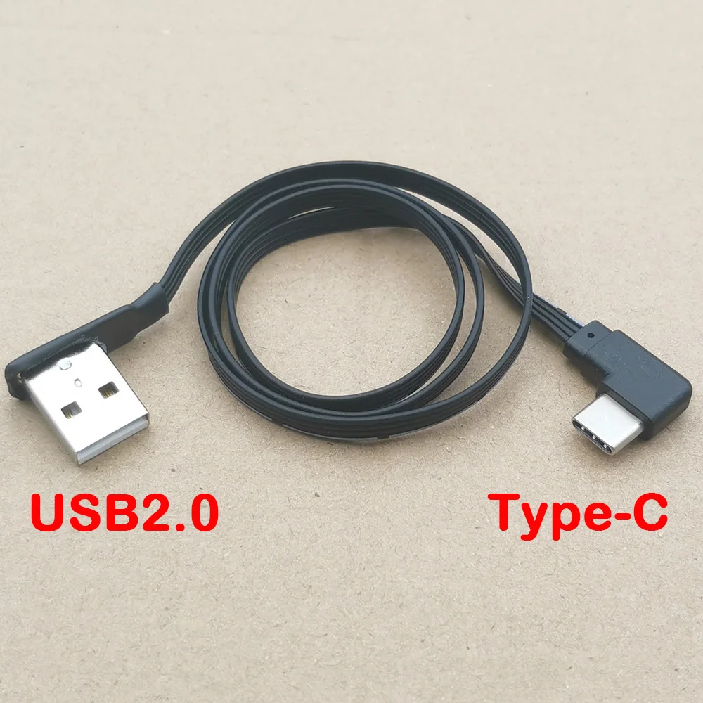 Codo USB plano de 50CM a conector de Cable de carga macho tipo C Cable suave de ángulo recto versión 2,0 USB 2,0 a tipo C - imagen 3