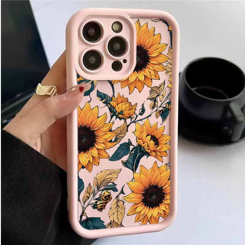 Funda de teléfono anticaída engrosada de verano Floral para iPhone 14, 15, 11, 12, 13, 16 Pro Max, 7, 8 Plus, XS, XR bump, cubierta trasera de silicona sólida - imagen 3