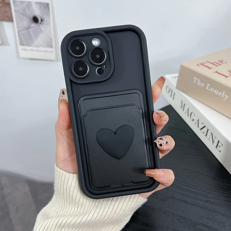Bolsa para tarjetas con forma de corazón de amor 3D, funda con soporte para ranura para Xiaomi Poco X6 X5 X3 F5 F6 M6 X7 Pro Mi 14T 14 13T 13 12T 12 11 Lite 5G