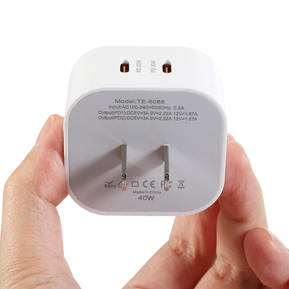 Total 40W Dual USB C tipo c PD cargador de pared adaptadores de corriente de carga rápida para Ipad 2 3 4 IPhone 12 13 14 15 Xiaomi Huawei - imagen 2