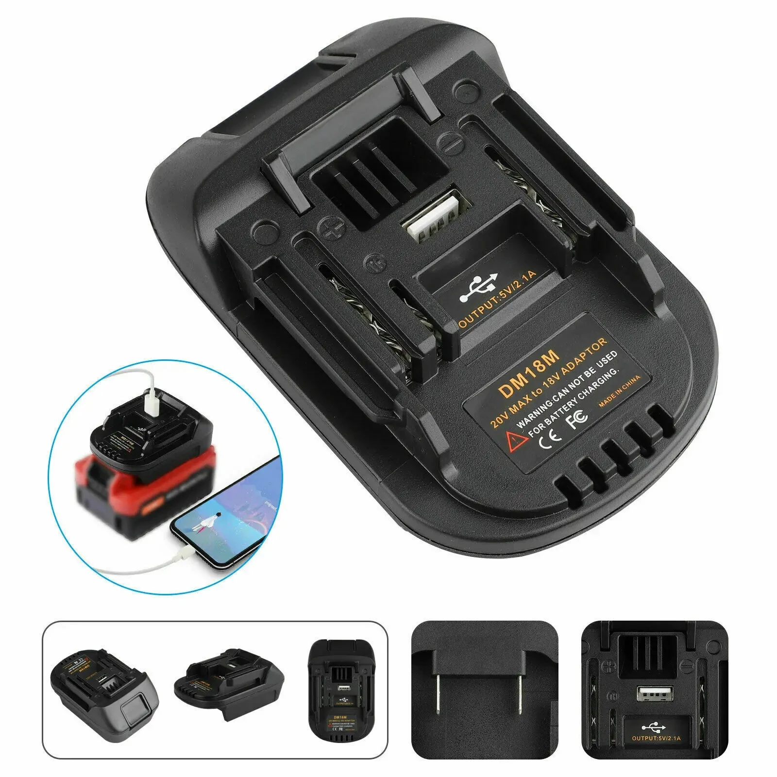 Convertidor de batería 2023 DM18M, adaptador de herramienta de cargador de iones de litio de 20V a 18V para baterías Milwaukee Makita Bl1830 Bl1850 - imagen 3