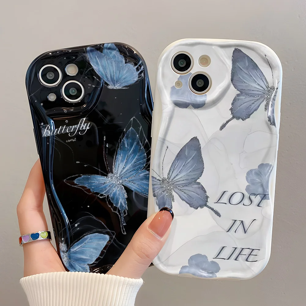 Funda A55 5G para Samsung A54 A53 A52 A35 A34 A32 A24 A23 A22 A14 A13 A05 S23 S22 S21 S20 FE S24 Ultra mariposa borde ondulado - imagen 3