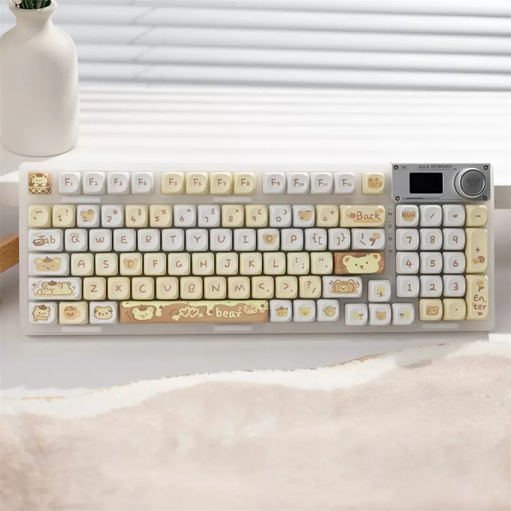 Teclas de teclado mecánico personalizado, tapa de tecla con temática de oso pudín, 95/132 teclas MOA, color amarillo y blanco, sublimación PBT - imagen 5