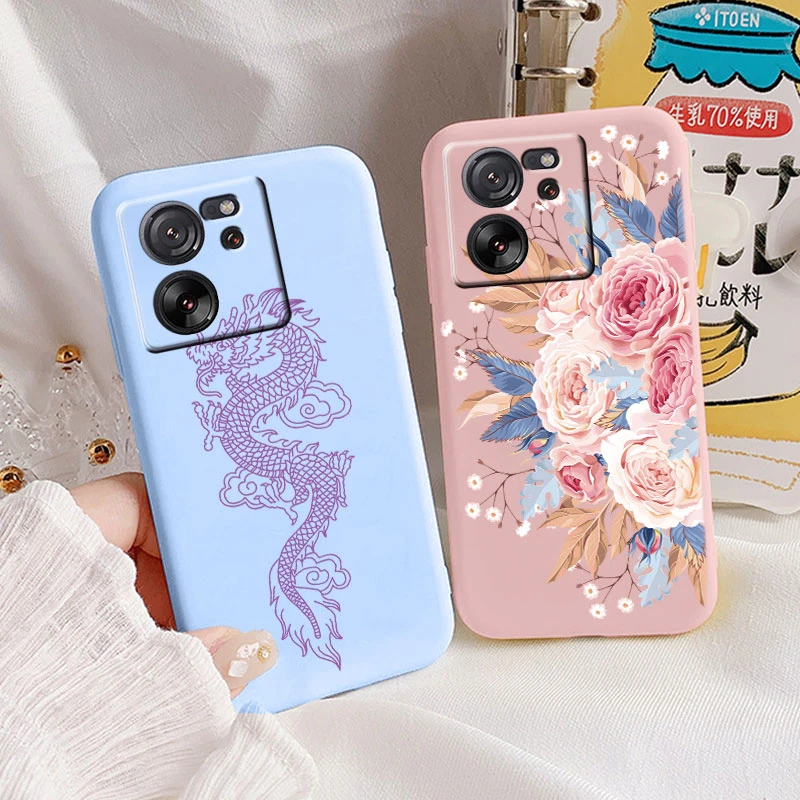 Funda de silicona suave para Xiaomi 13T Pro, carcasa de TPU con patrón de flores y dibujos animados, Protección trasera - imagen 2