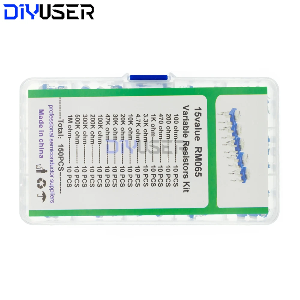 Kit de potenciómetro de recorte RM065, 150 Uds., surtido de resistencias variables de 15 valores con caja para reparación electrónica DIY - imagen 5
