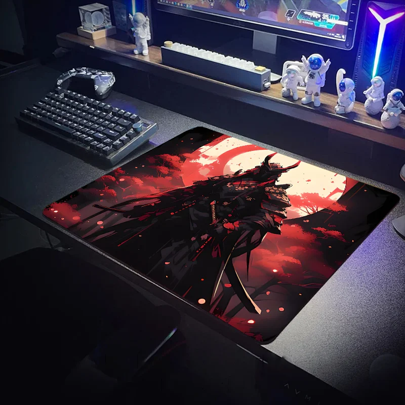 Alfombrilla de ratón japonesa samurái para teclado de juego, alfombrilla de escritorio de oficina, alfombrilla de escritorio de ordenador, antideslizante, bloqueo impermeable, 400x450x4mm