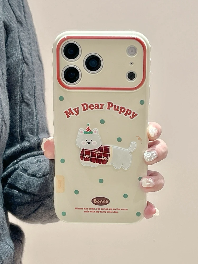 Ins Popular 3D Navidad cachorro perro lunares TPU funda de teléfono para iPhone 17 16 15 14 13 Pro Max corazón lateral parachoques contraportada - imagen 5