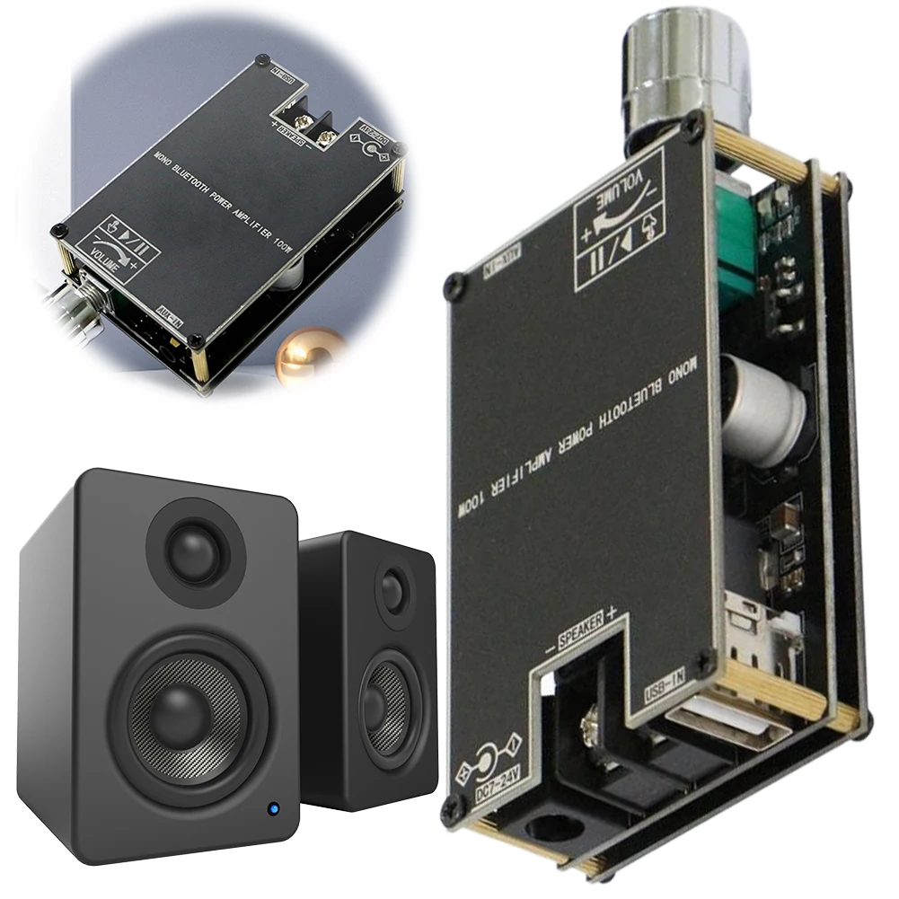 Placa amplificadora de potencia Digital Mono ZK-1001B, 100W, Compatible con Bluetooth, 5,1 AUX, TPA3116D2, DC7V-24V con modo TWS